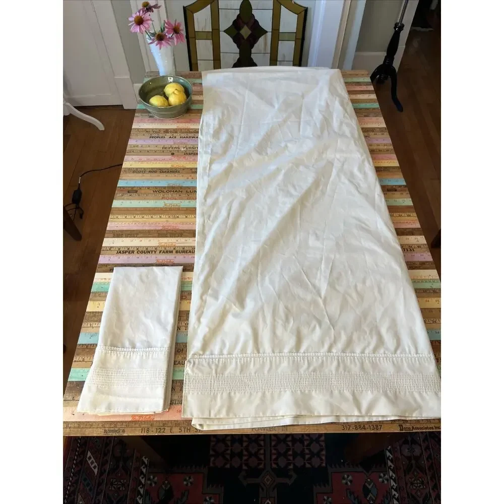 Vintage Spring Maid Wondercale‎ Ivory Crochet Queen Sheet Flat Pillowcase 2 Pcs